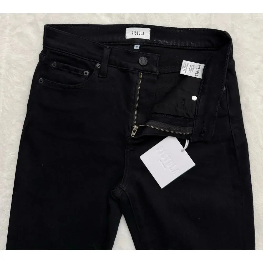 Pistola Audrey Mid Rise Skinny Jeans Dark Vinyl Black Stretch Size 27 NWT